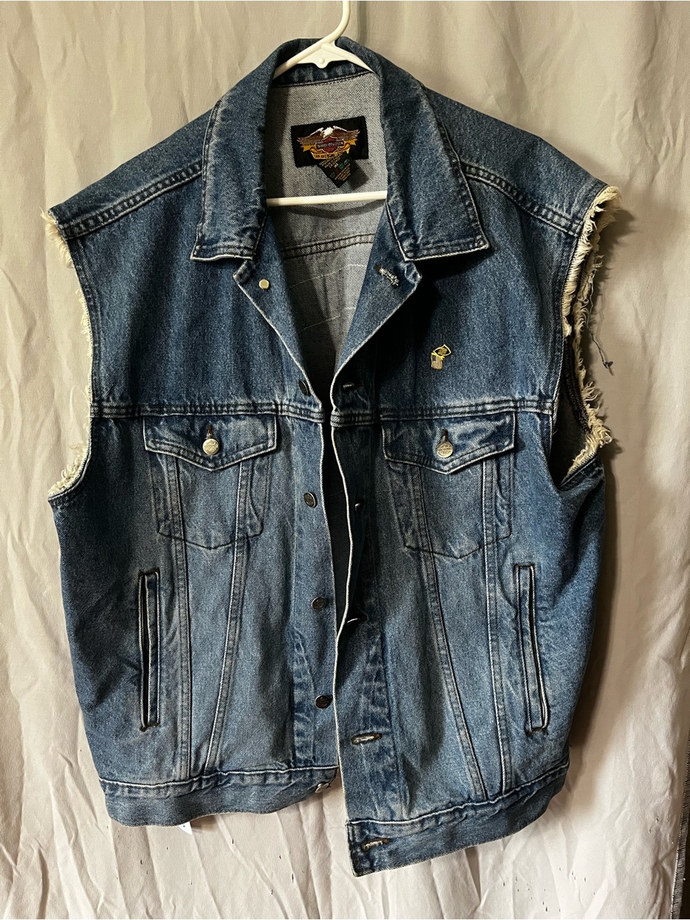 Harley-Davidson Light Blue Denim Vest with Embroidered Eagle Patch on back